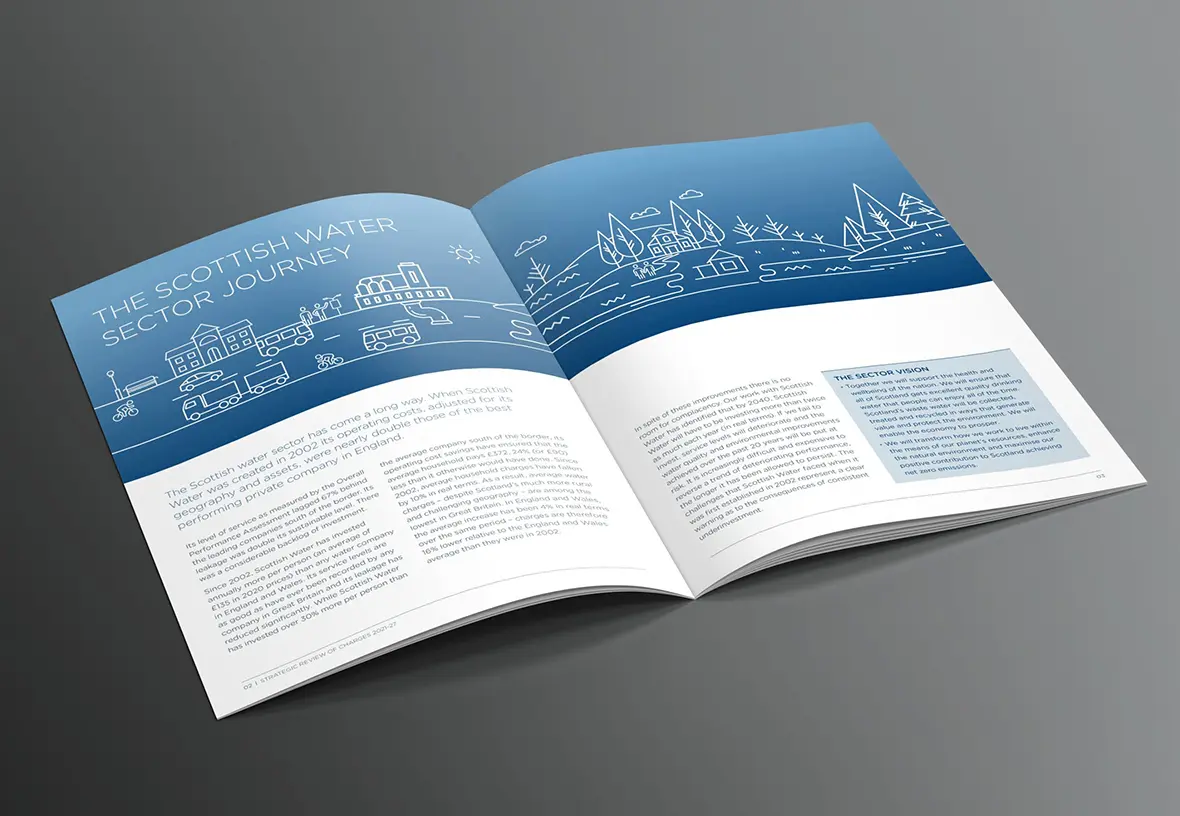 WICs A4 brochure displaying double page spread with the title 'The Scottish water sector journey'