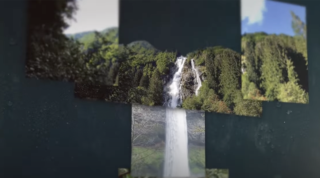 Fresh Water Imperative - Image of a forest and waterfall broken into segments/layers.